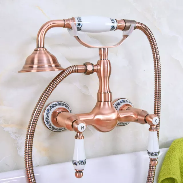 Antique Copper Wall Mount Bathroom Faucet Hand Spray Shower Mixer Tap Set 2na304