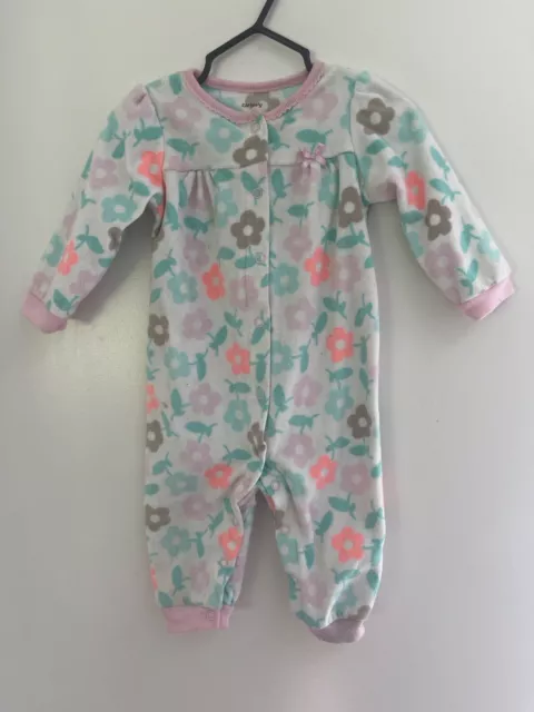 Carters Baby Girl Allover Floral Print Cozy Fleece Snap-Up Sleep & Play Multi 9M