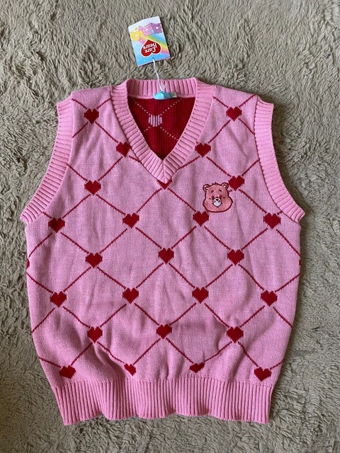 skinny dip care bears sweater vest tank sleeveless jumper top pink red size L 10 skinny dip care bears sweater vest tank sleeveless jumper top pink red size L 10