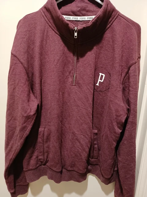 Victoria Secret PINK Sweatshirt Half Zip Pockets Pullover M burgundy P