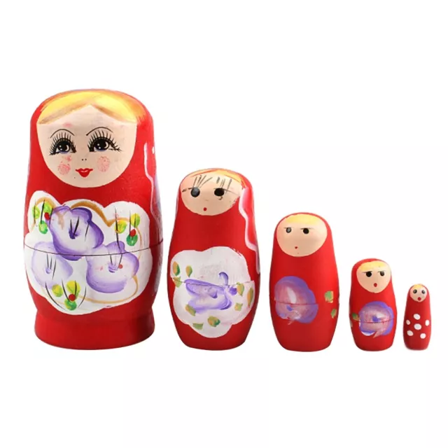 5Pcs Wood Nesting Dolls Matryoshka Babushka Russian Bear Painted Doll Toy Decor