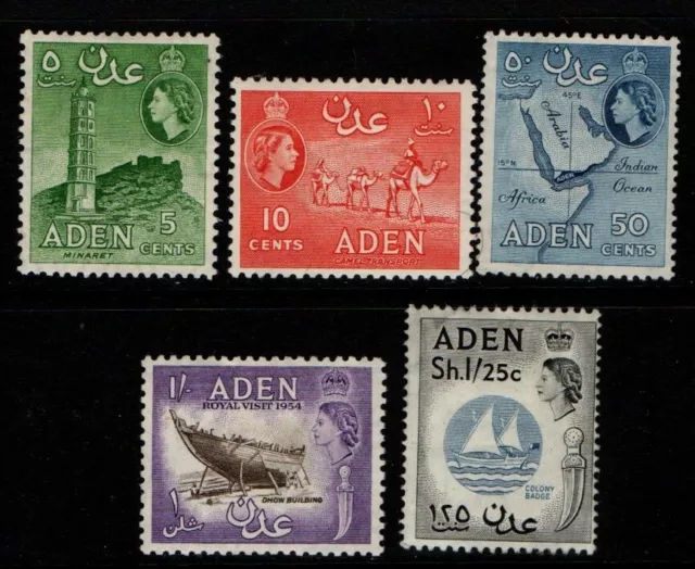 Aden 1953 1959 QE II selection to sh1/25c SG48-49, 53, 55-55b Mint/MNG see note
