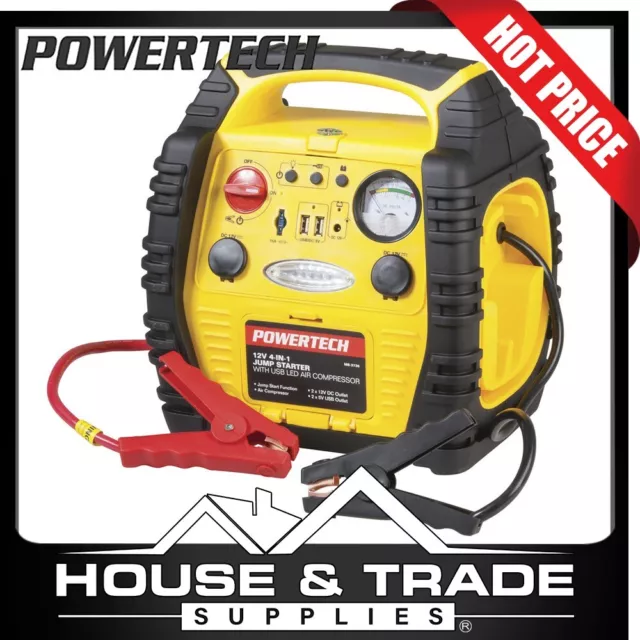 POWERTECH BATTERY JUMP Starter 17Ah With Air Compressor USB LED
