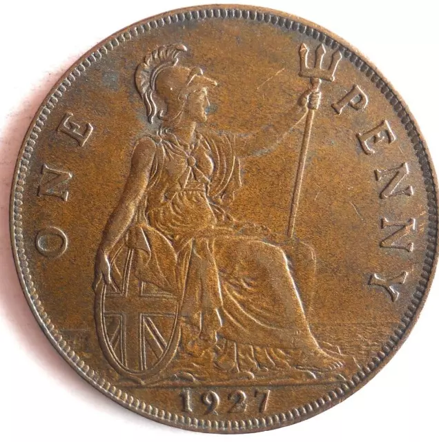 1927 GREAT BRITAIN PENNY - Excellent Coin - FREE SHIP - Bin #165