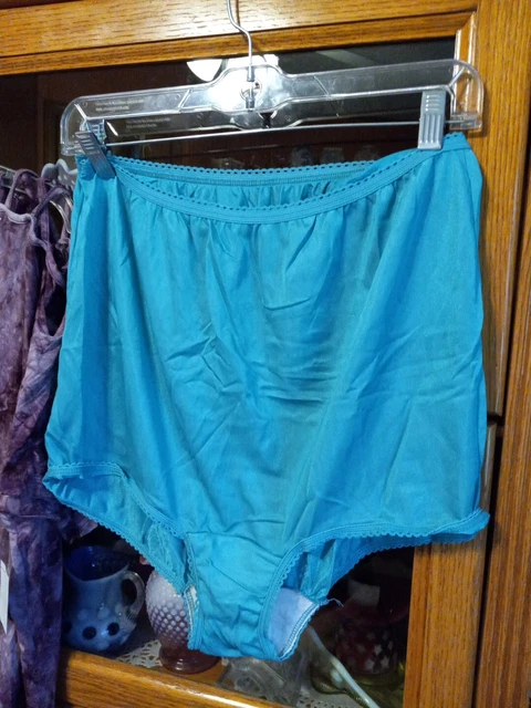 VINTAGE GRANNY PANTY Nylon Teal Blue Panties 9 14-23 Bloomers High