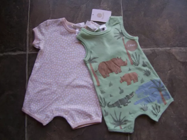 BNWT Baby Boy's 2 Pack Cotton Knit Summer Bodysuits Size 0000