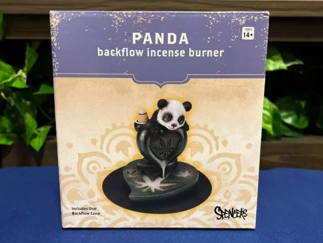 SPENCER GIFTS Panda Pot Leaf Incense Burner Backflow Magic Smoke Flows Down -New