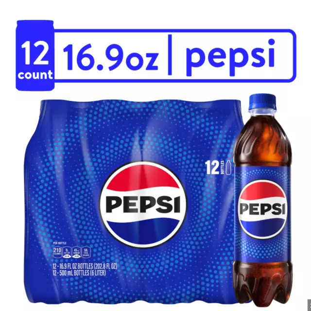 New Pepsi Cola Soda Soft Drink 12 Pack 16.9 Floz Plastic Bottles Fast Shipping