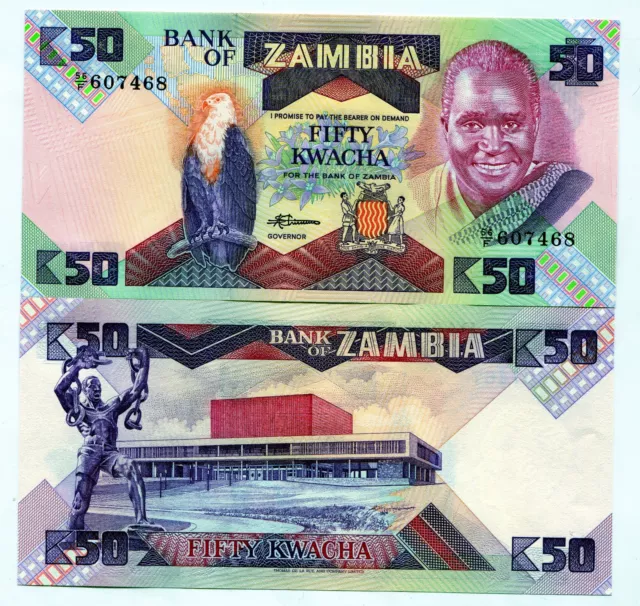 Zambia Pick 28 50 Kwacha UNC Banknote Paper Money 1986 X 10 Note Lot