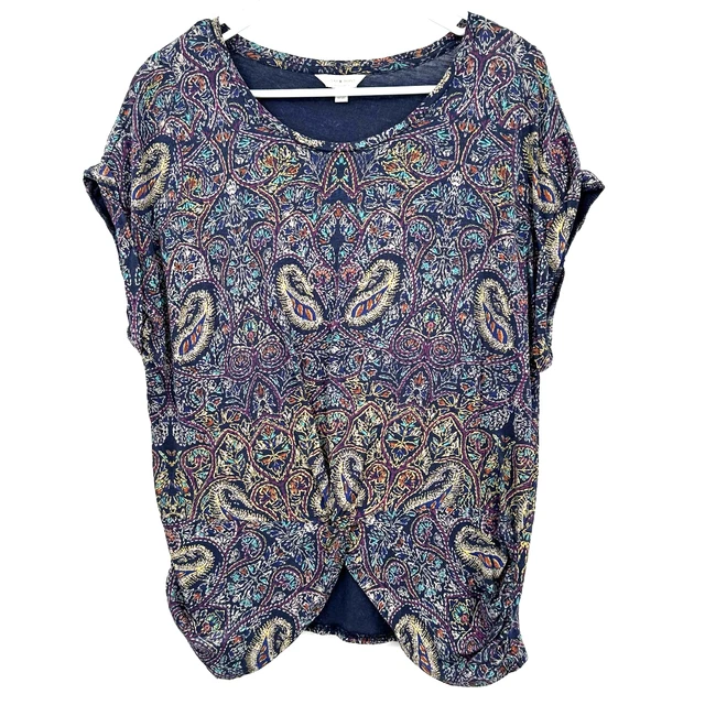 Lucky Brand size Small paisley print short sleeve t-shirt knotted front waist
