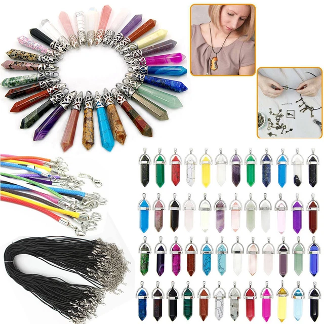 Wholesale Energy Natural Stones Necklace Chakra Healing Crystal Pendant DIY Rope