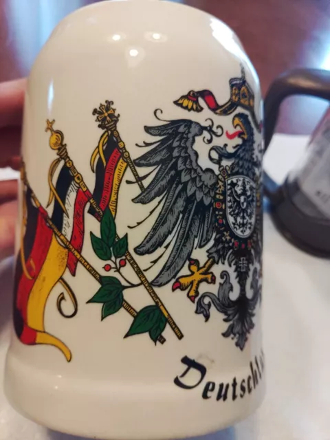 German Deutschland Stoneware Stein Mug ~ Old Germany Eagle Crown