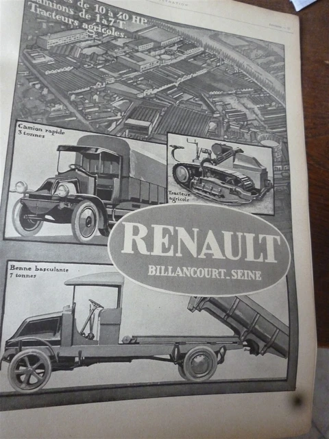 RENAULT 40 camion tracteur automobile 42 publicité papier ILLUSTRATION 1920 col
