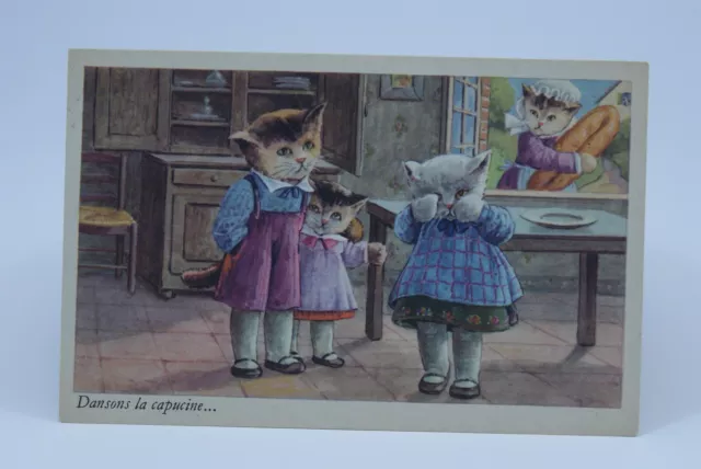 Carte postale cpa card chats cat humanisés illustrée dansons la capusine SP