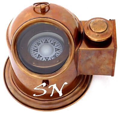 Nautical Antique Ship Compass Gimbal Vintage Marine Binnacle Boat Oil Lamp Decor