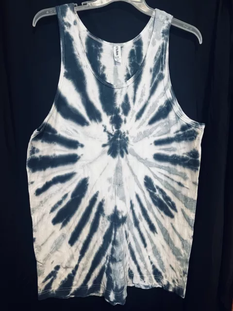 Handmade Spider Tie Dye Tank Top, Size XL (relaxed fit) black &gray