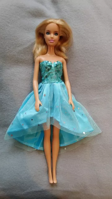 Barbie Puppen Kleid Kleidung Prinzessin Ballkleid Cocktailkleid Glitzer Türkis S