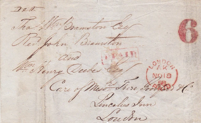 Macao "P.PAID" 1858 to Lincoln's Inn, London via Hong Kong