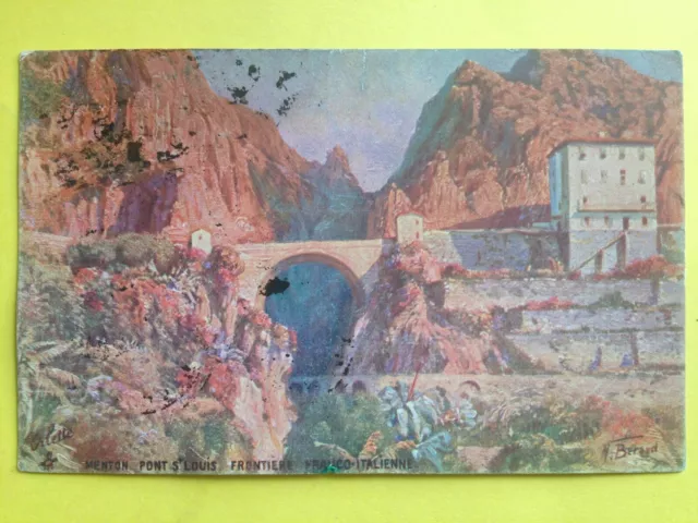 cpa Illustration Raphael TUCK 06 - MENTON PONT St LOUIS FRONTIERE FRANCO ITALIEN