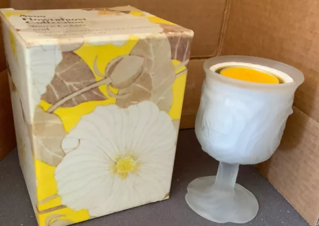 New Old Avon 1979 FlowerFrost Collection Water Goblet and Sunny Lemon Candle