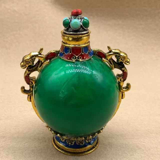 Antique Inlaid Silver Snuff Bottle Warm Change Double-sided Tobacco Decoration