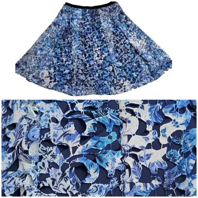 NEW 💙🤍 Gorgeous Tahari Women Nicole Blue White Lace A-line Skirt Sz 2 Small