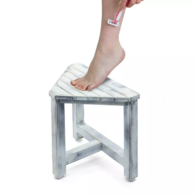 Shower Foot Rest for Shaving Legs | Rustic White Corner Shower Stool, 12 in T...