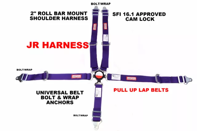 Youth Racing Harness Sfi 16.1 5 Pt Cam Lock Roll Bar Mount Belt Purple