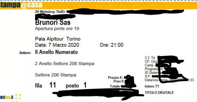 2 Biglietti concerto Brunori Sas tour 2022 Torino II Anello posti vicini