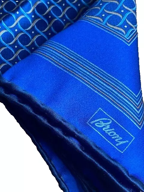 New BRIONI Italy Blue Pure Silk Lightweight Pocket Square Pochette Handkerchief