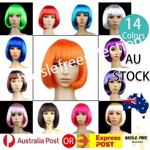 Womens Short Straight Bob Cosplay Synthetic Hair Party Wigs Sleek Bang Costume