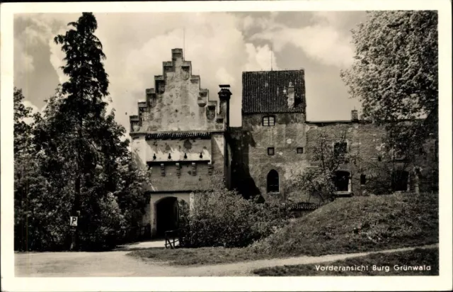 Ansichtskarte PK sw Vorderansicht Burg Grünwald gelaufen 1961 Fotografie