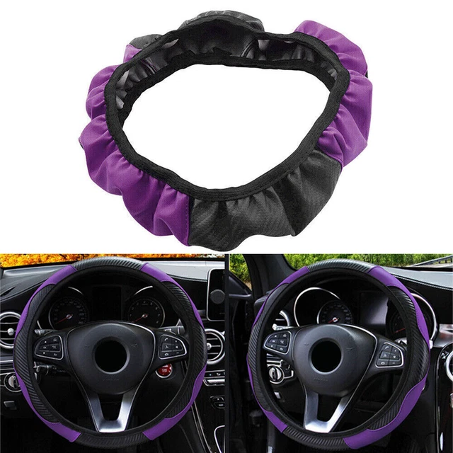 1x  Black Purple Universal Microfiber Leather Car SUV Steering Wheel Cover 15"