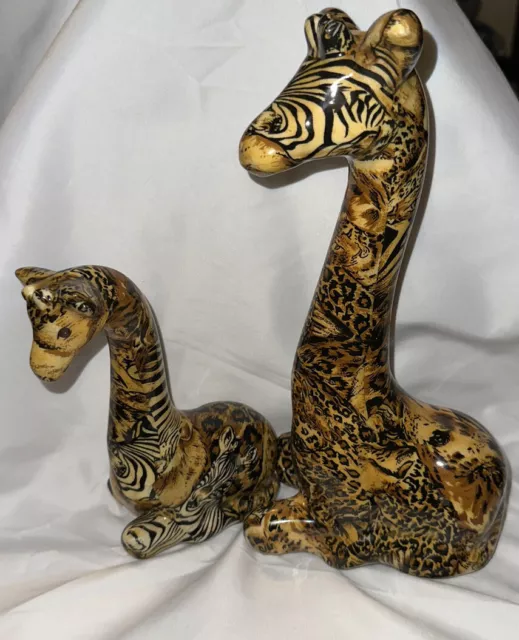 Pair La Vie Safari Collection Patchwork Ceramic Giraffe,Baby Giraffe 11 & 7 Inch