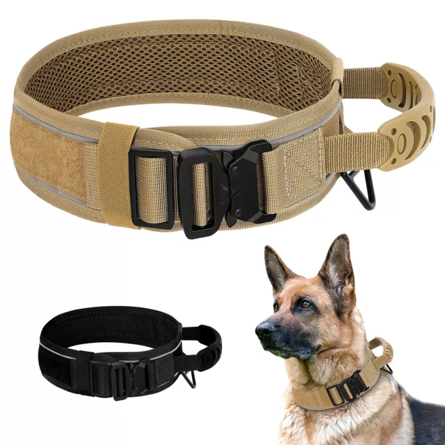 Heavy Duty Tactical Dog Collar with Handle Metal Buckle Breathable Padded 6.5cm