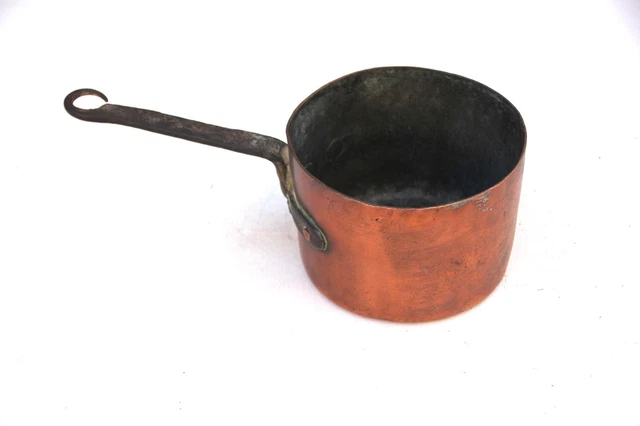 Ancien Couvercle en Cuivre de Casserole Manche Fer Forgé