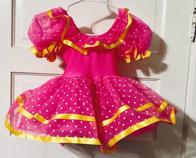 Revolution Dancewear Pink/Yellow Polka Dot Ballet Dress Tutu Costume Size SC 2