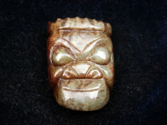 Old Nephrite Jade Stone Carved HongShan Culture Ancient Emperor Head #10292306
