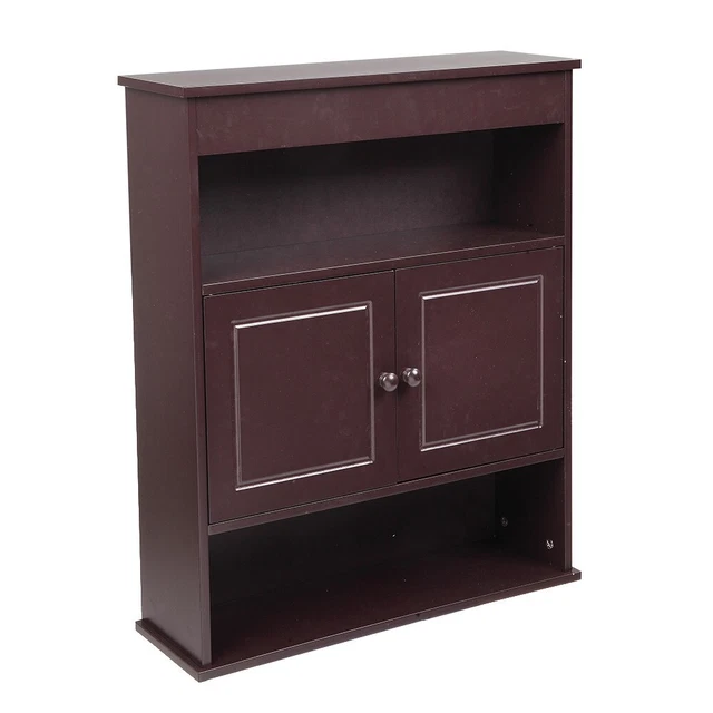 Gabinete de baño de dos puertas con capas superior e inferior marrón