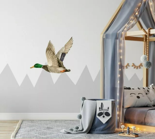 Flying Mallard Duck #1 Wall Decal Watercolor Removable Fabric Vinyl Wall Sticker