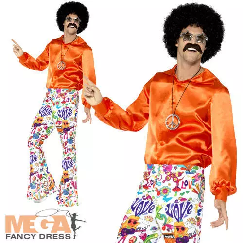 Groovy Flared Trousers Mens 60s 70s Fancy Dress Disco Hippy Hippie Adult Costume