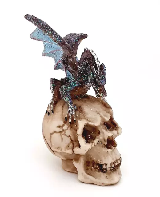 Dragon on Skull Resin Decorative Ornament 9.5 cm High Fantasy Magic Gothic