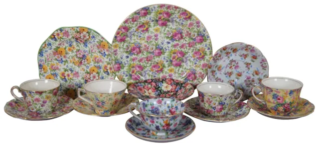 14 Pc Vintage Floral Chintz Teacups Saucers Plates Winton Grimwades