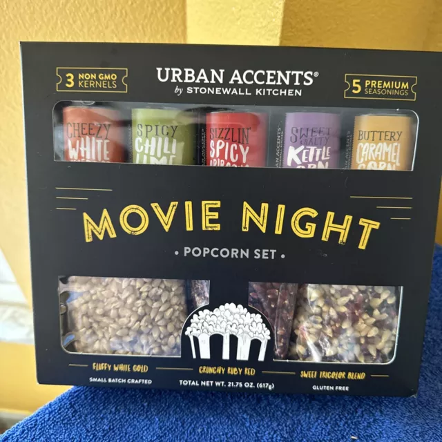 Urban Accents By Stonewall Kitchen~Movie Night Popcorn Set~Pack of 8 Gift Set