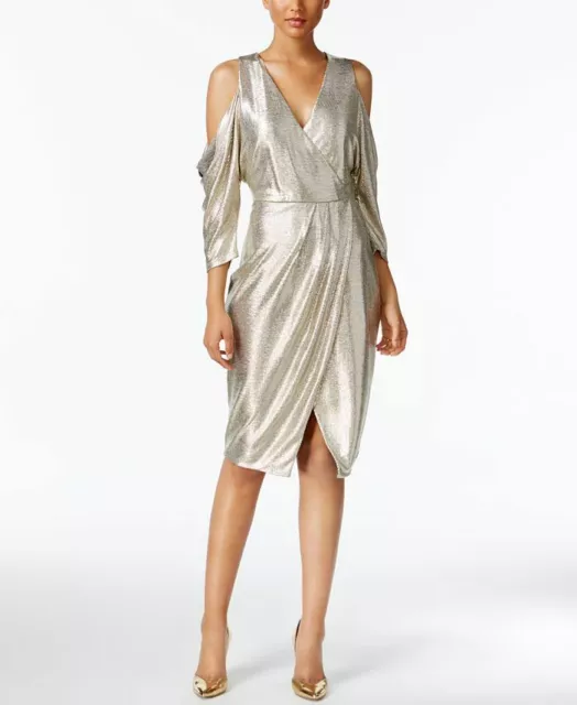 RACHEL Rachel Roy Wrap Dress Gold-Metallic Off Shoulder