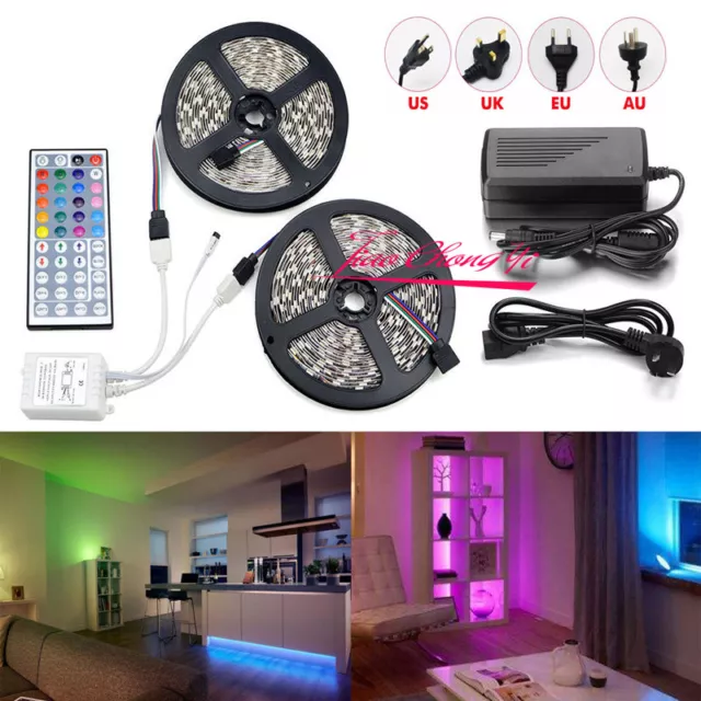 10M 5050 RGB LED Strip with 44keys IR Remote Controller +12V 8A Power Adapter