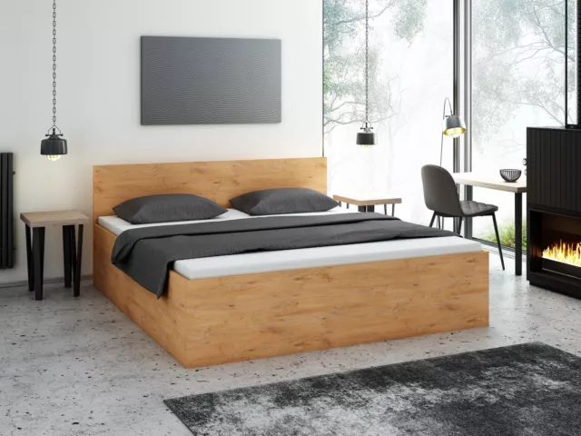 Bett mit Lattenrost Jugendbett Doppelbett mit/ohne Matratze Bettkasten Eiche 2