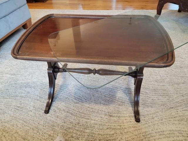 antique coffee table with glass top
