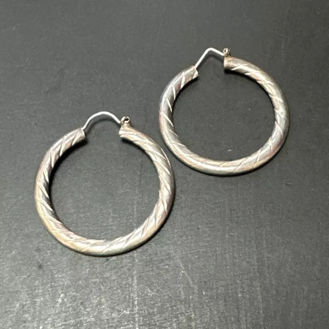 Ancienne Paire De Boucle D’oreille Pendante Argent Massif Créole