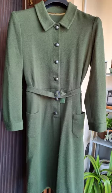 Abito Vintage Originale Donna In Lana Anni 60 Fatto A Mano Verde Scuro